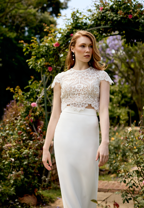 Catherine Deane Bardot topper available at The Little Bridal Boutique
