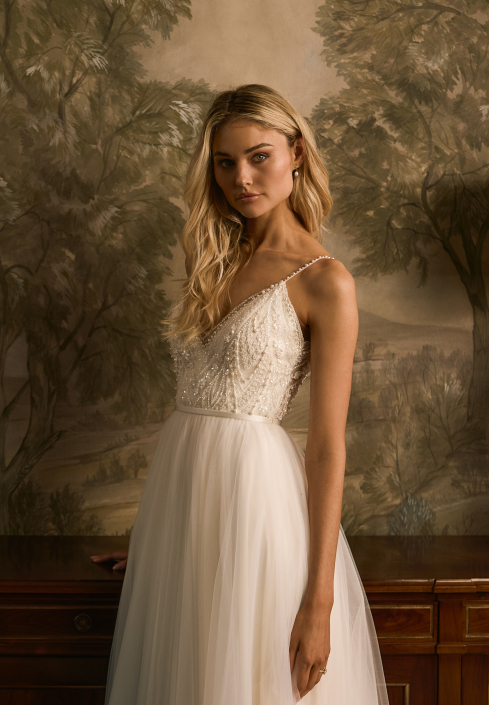 Delmont Gown £1,650 (size 8 sample to try) Delmont gown by Catherine Deane at The Little Bridal Boutique